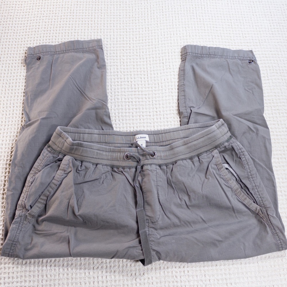 LL Bean Vista Camp Capri Pants Gray Ripstop Elastic Waist Drawstring 506765 Med